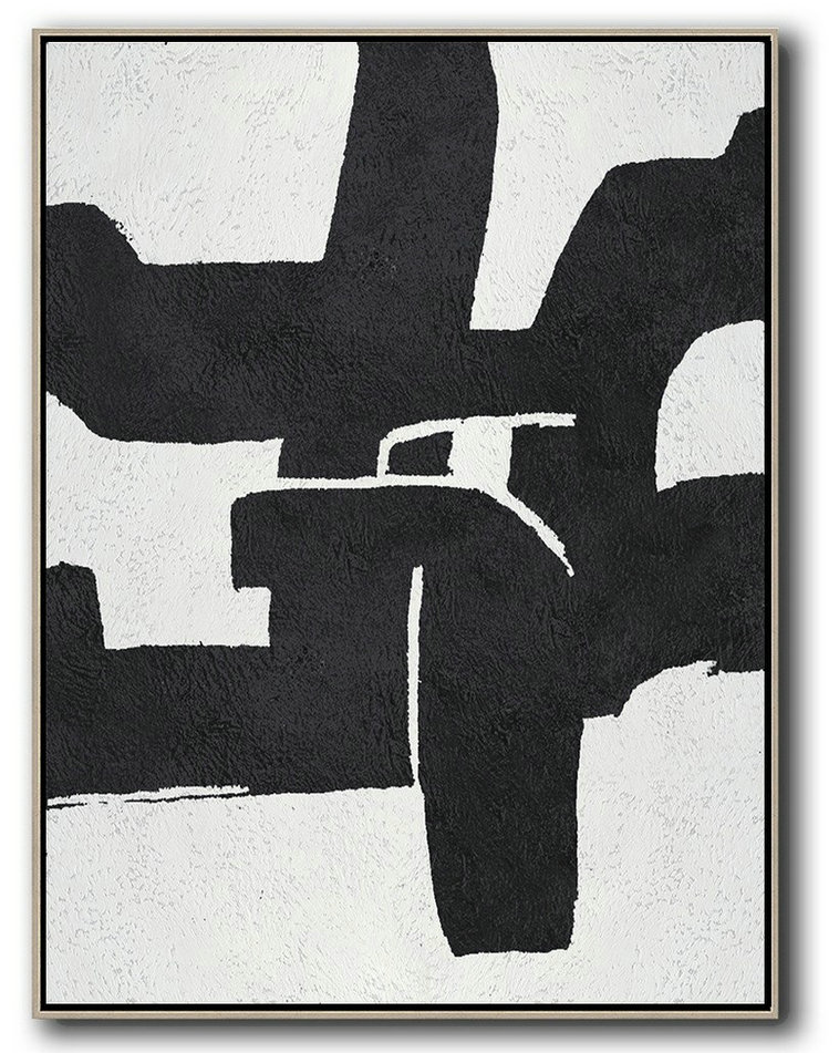 Large Abstract Art,Black And White Minimal Painting On Canvas - Family Wall Decor